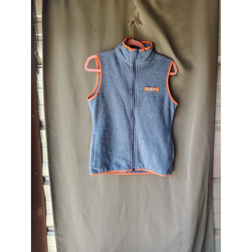 Columbia PFG Fleece Vest‎ XS Blue Orange Full Zip Mock Neck Fishing Outdoor